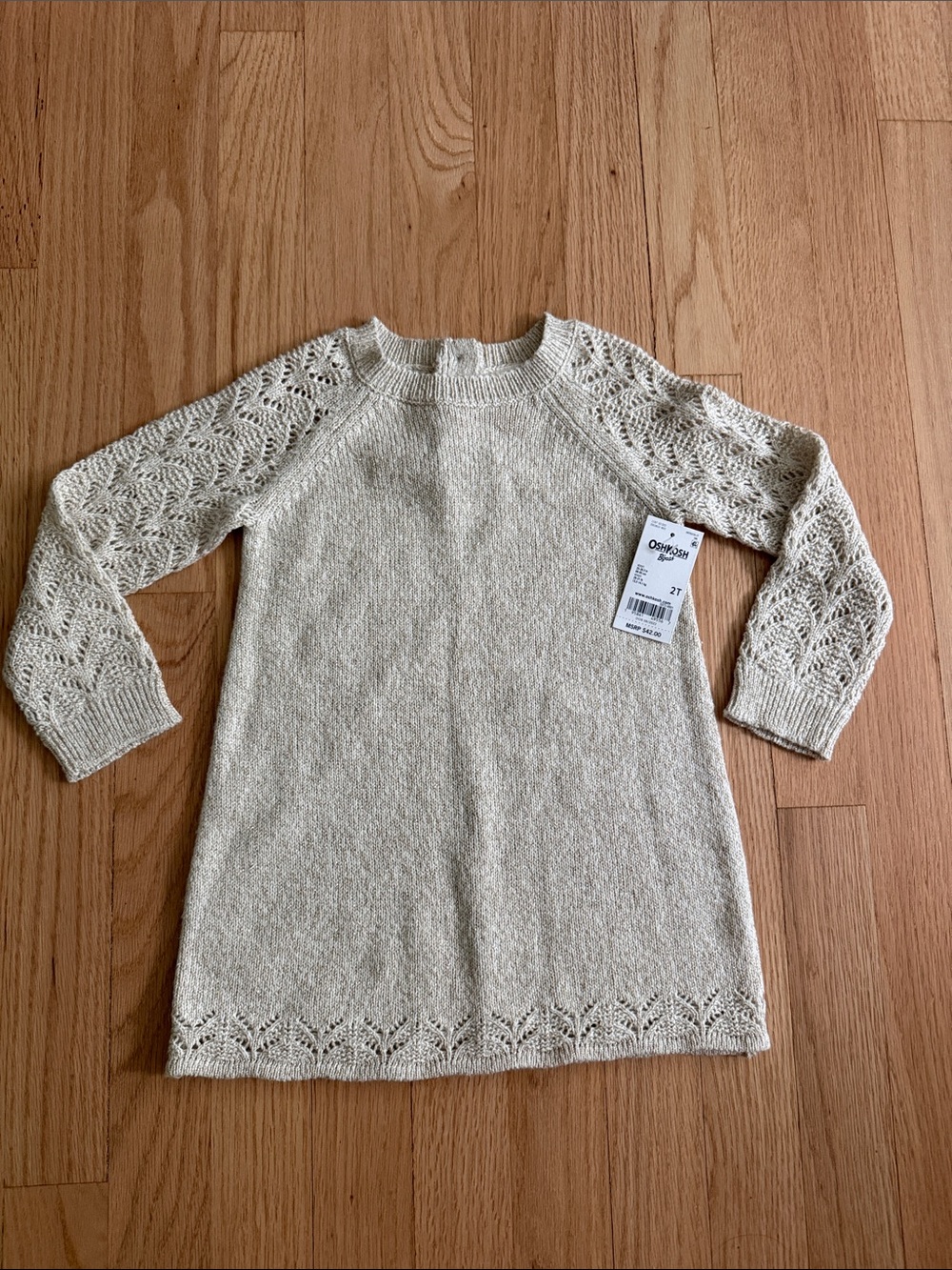 NWT OshKosh B'gosh Knit Sweater Dress - Cream with Gold Accent